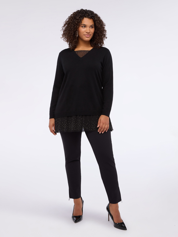 Maille avec d&eacute;tails en tulle et strass