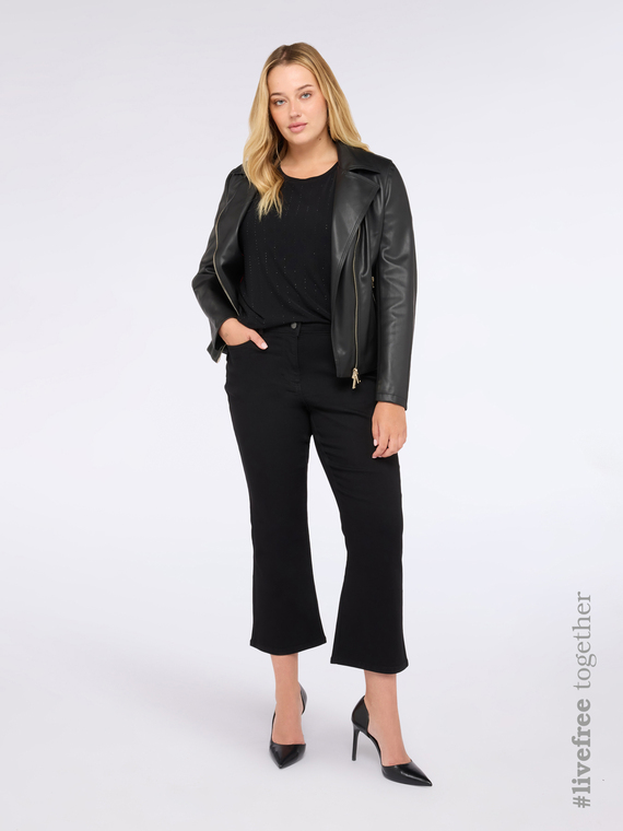 Fiorella Rubino - T-shirt in jersey con tulle e punti luce Donna, Nero Taglia: XS (44-46 IT)