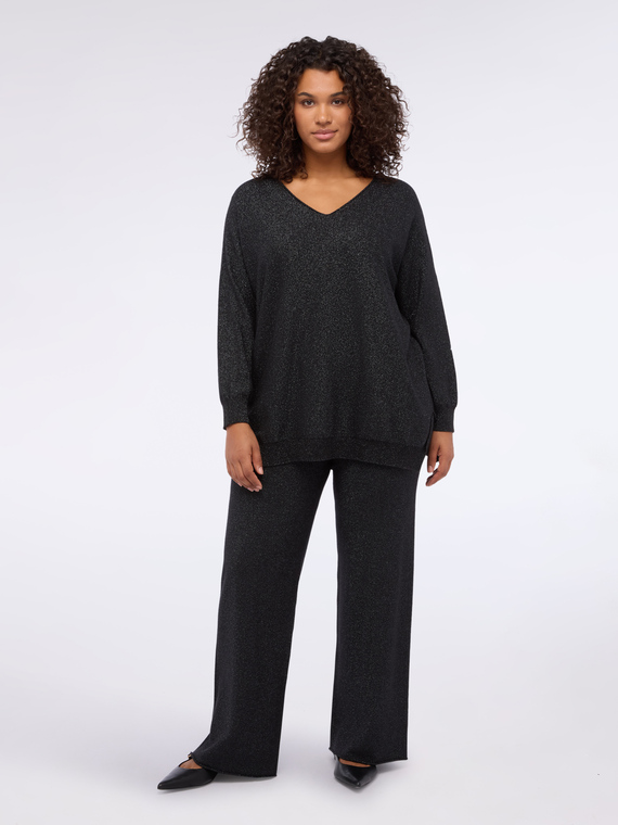 V-neck sweater in laminated fabric