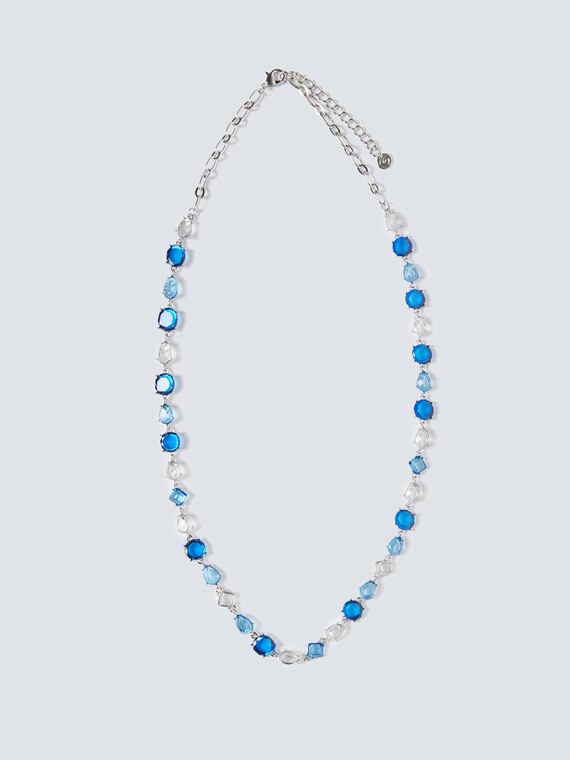 Necklace with light blue and blue bezels