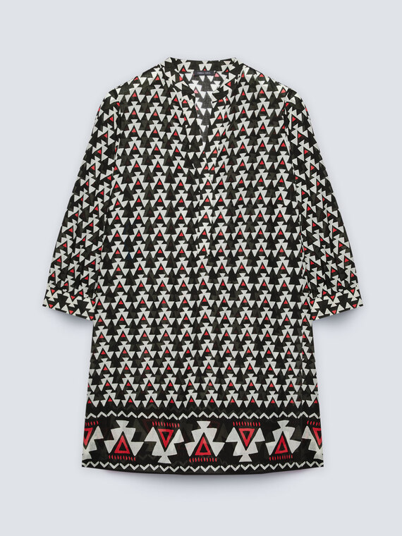 Beach cover-up shirt with an ethnic print