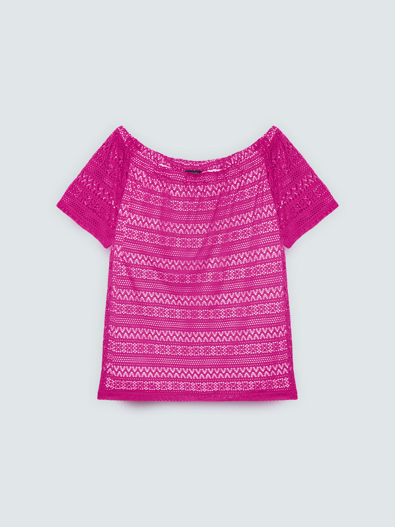 T-shirt in pizzo a righe con scollo a barchetta image number 4