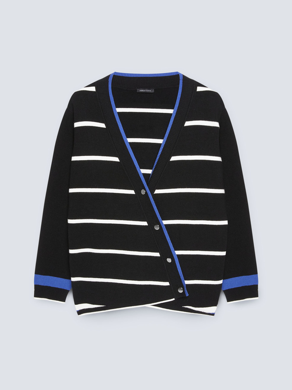 Striped cardigan with diagonal closing