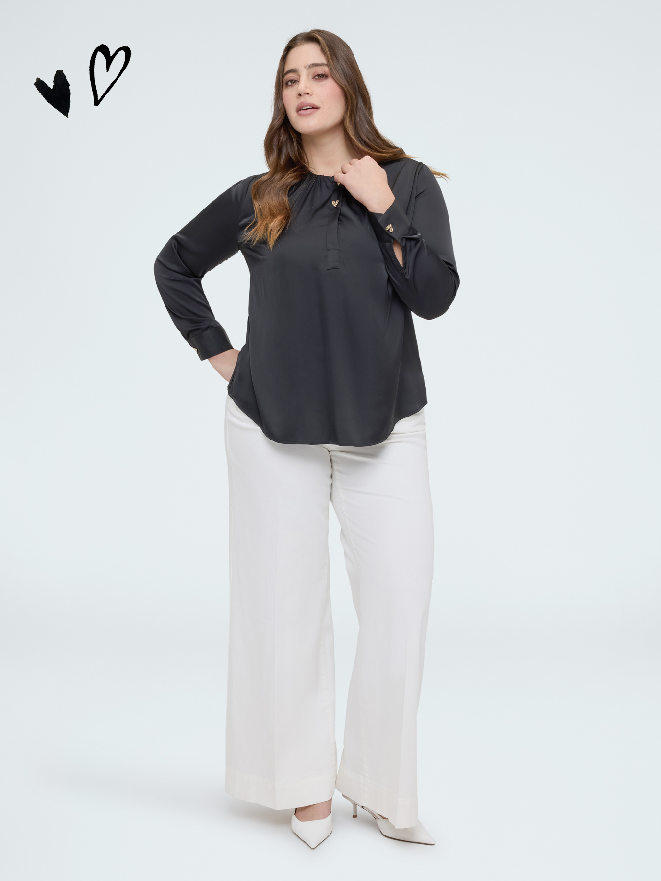 Satin blouse with heart-shaped buttons image number 0