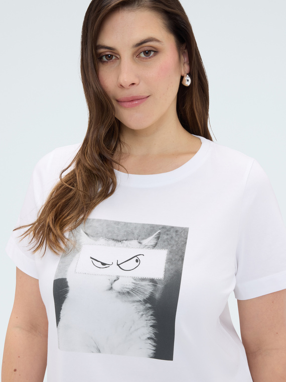 Cotton t-shirt with cat print