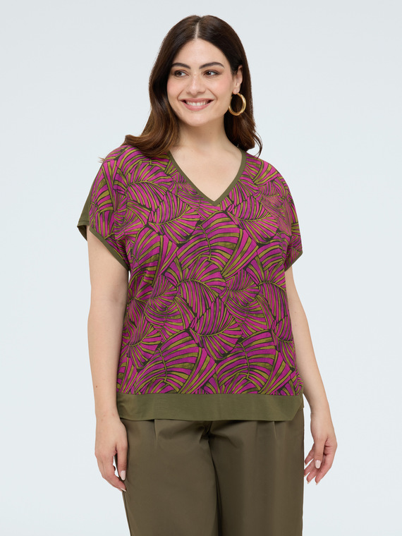 T-shirt bimati&egrave;re avec imprim&eacute; et manches kimono