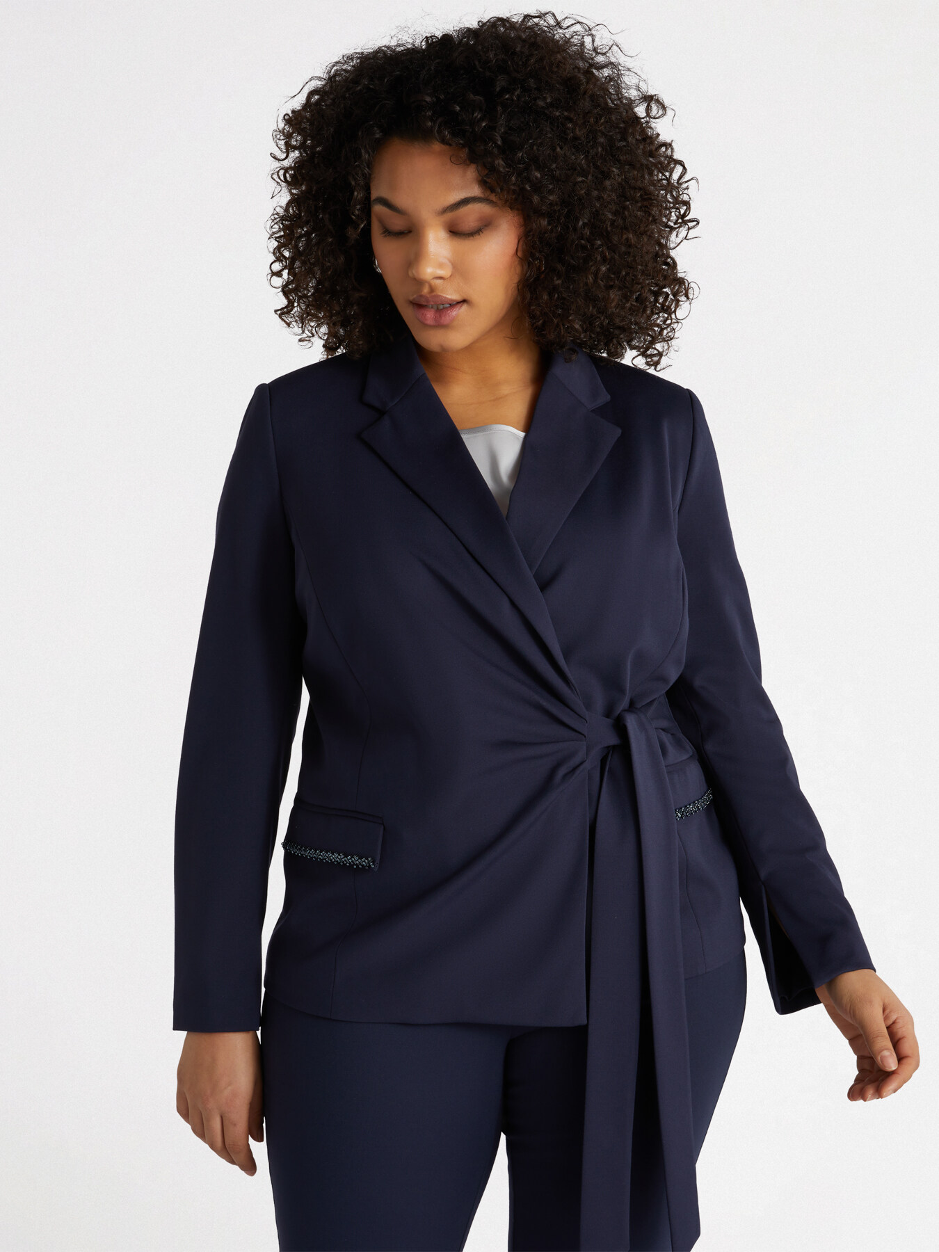 Blazer with side fastening and beads on the pockets image number 2