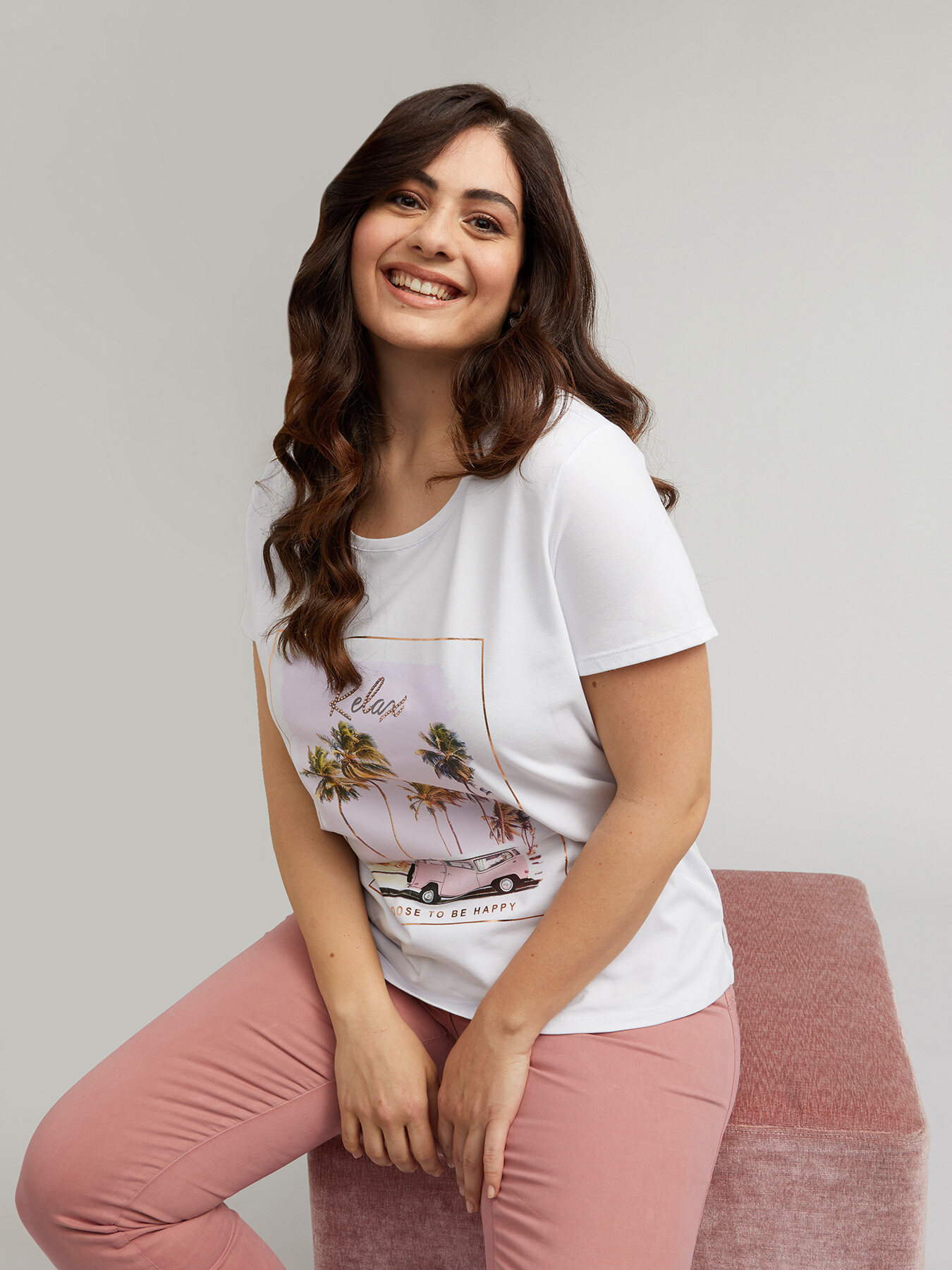 T-shirt con stampa palme e scritta image number 0