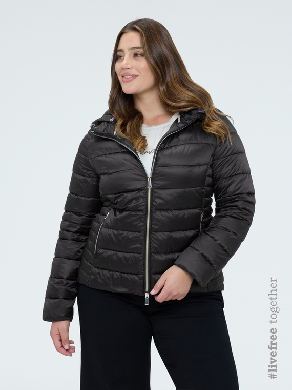 Quilted down jacket with detachable hood
