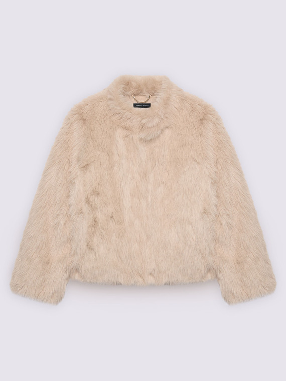 Veste courte effet peluche avec col