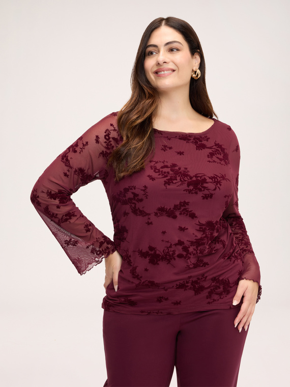 Tulle T-shirt with flock embroidery