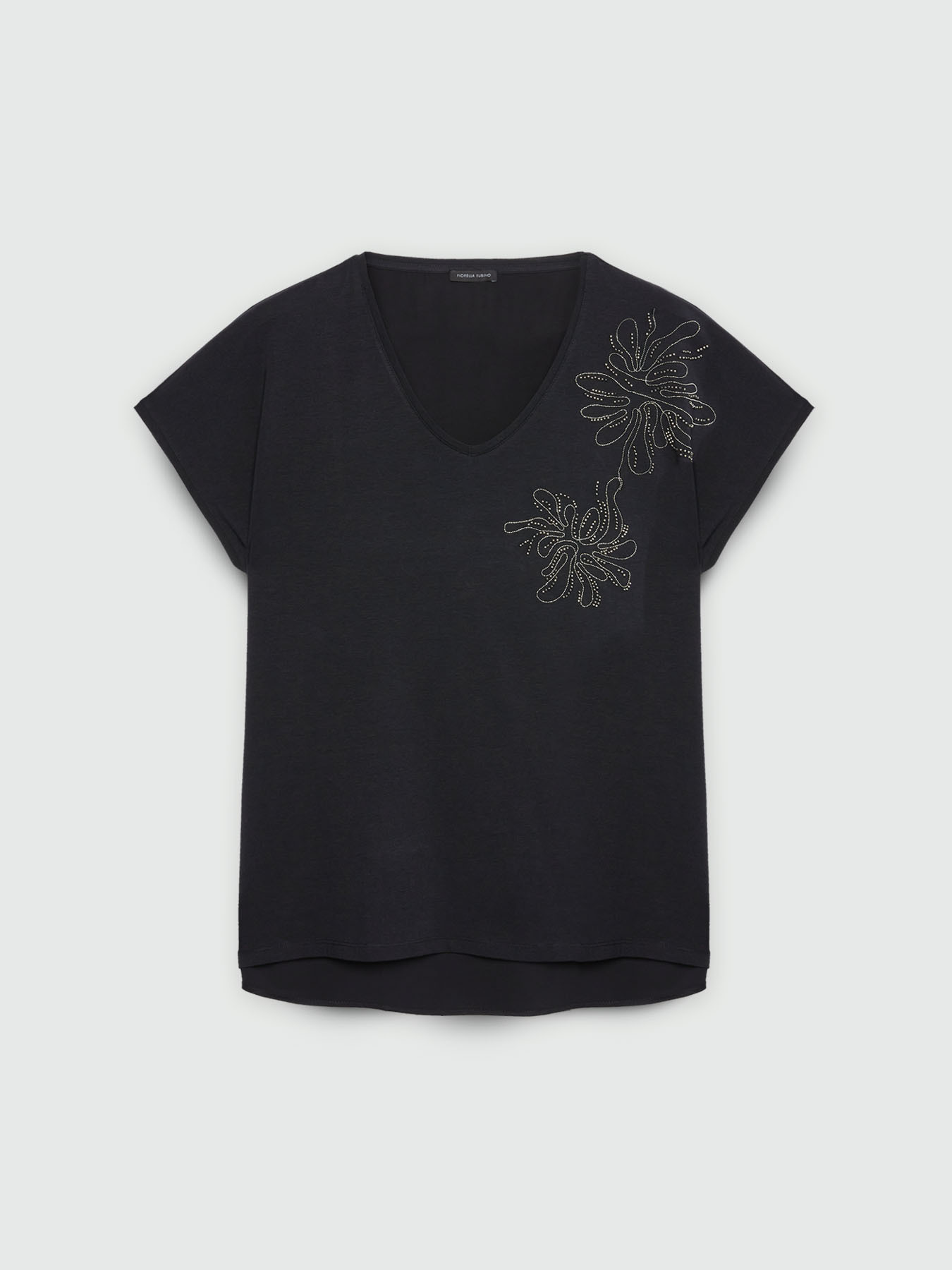 T-shirt bimaterica con ricamo floreale image number 4