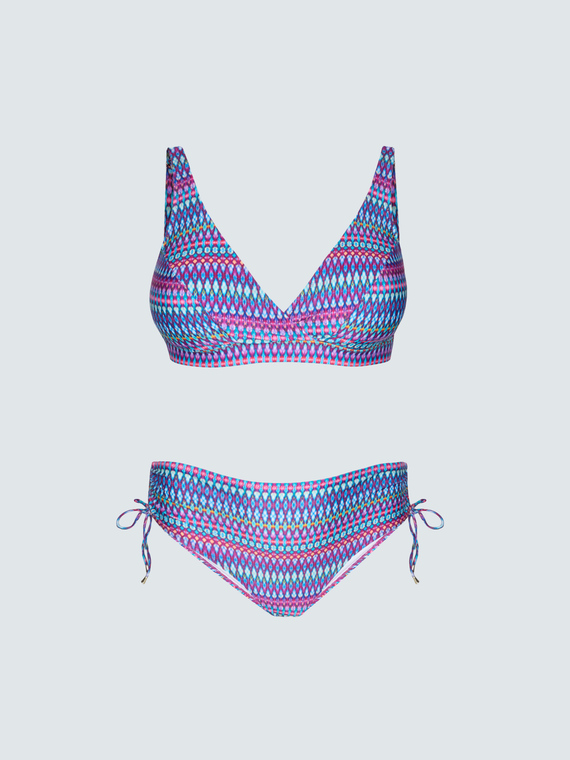 Multicolor print bikini with ties