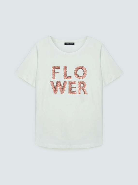 T-shirt en coton avec inscription Flower