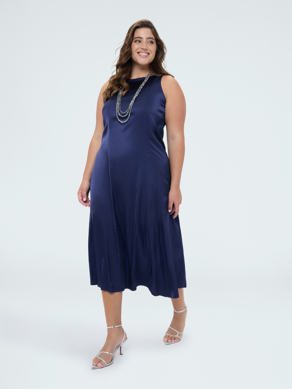 Sleeveless long dress in viscose satin