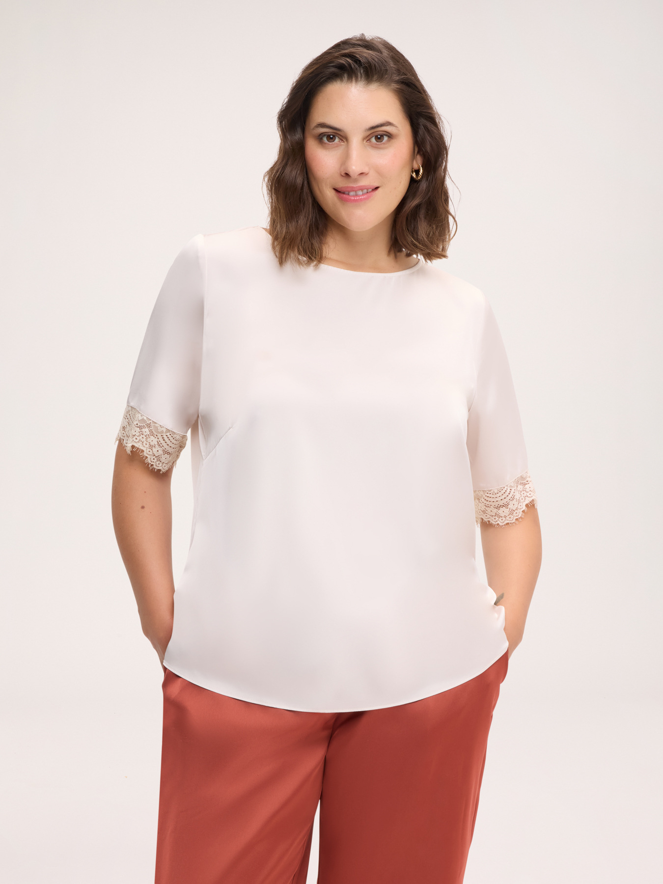 Satin blouse with lace edges image number 0