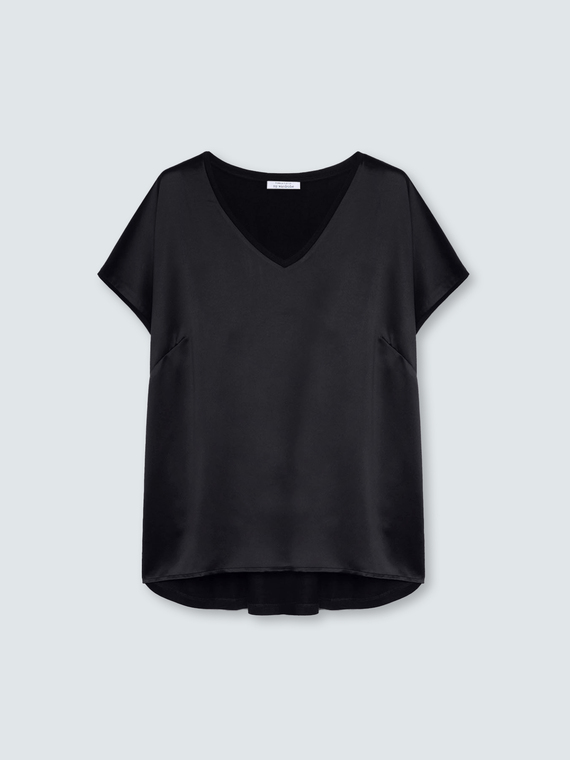 Two-material V-neck T-shirt