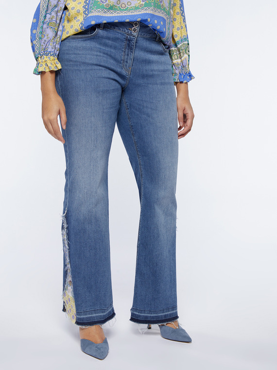 Flare jeans with printed inserts