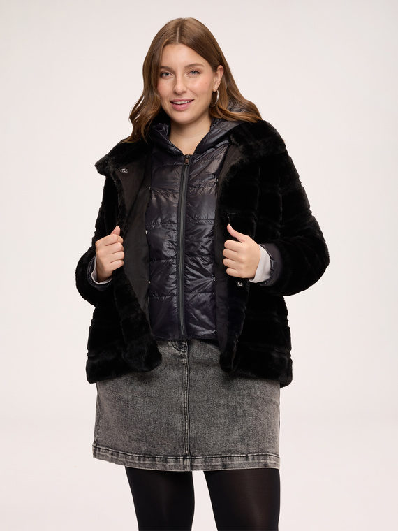 Faux fur jacket with front panel