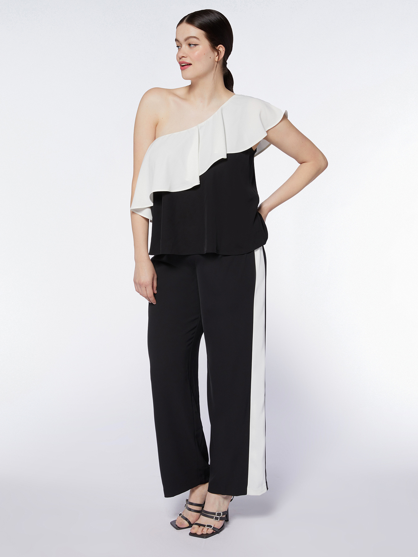One-shoulder top with jumbo ruffles image number 0