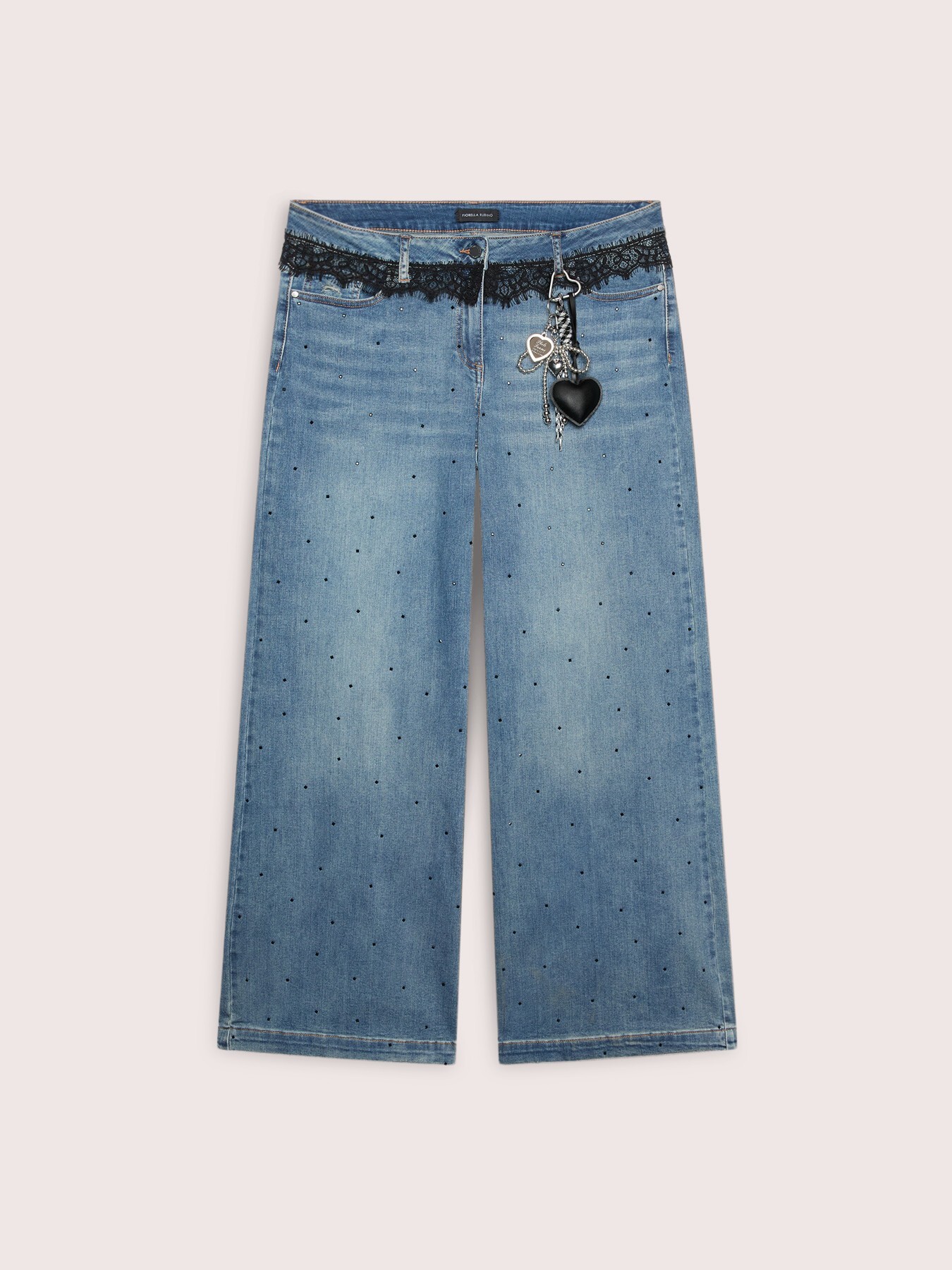 Wide Leg Jeans with lace and charm image number 5