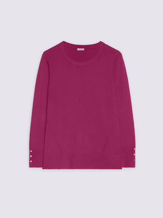 Crewneck sweater with buttons on the cuffs