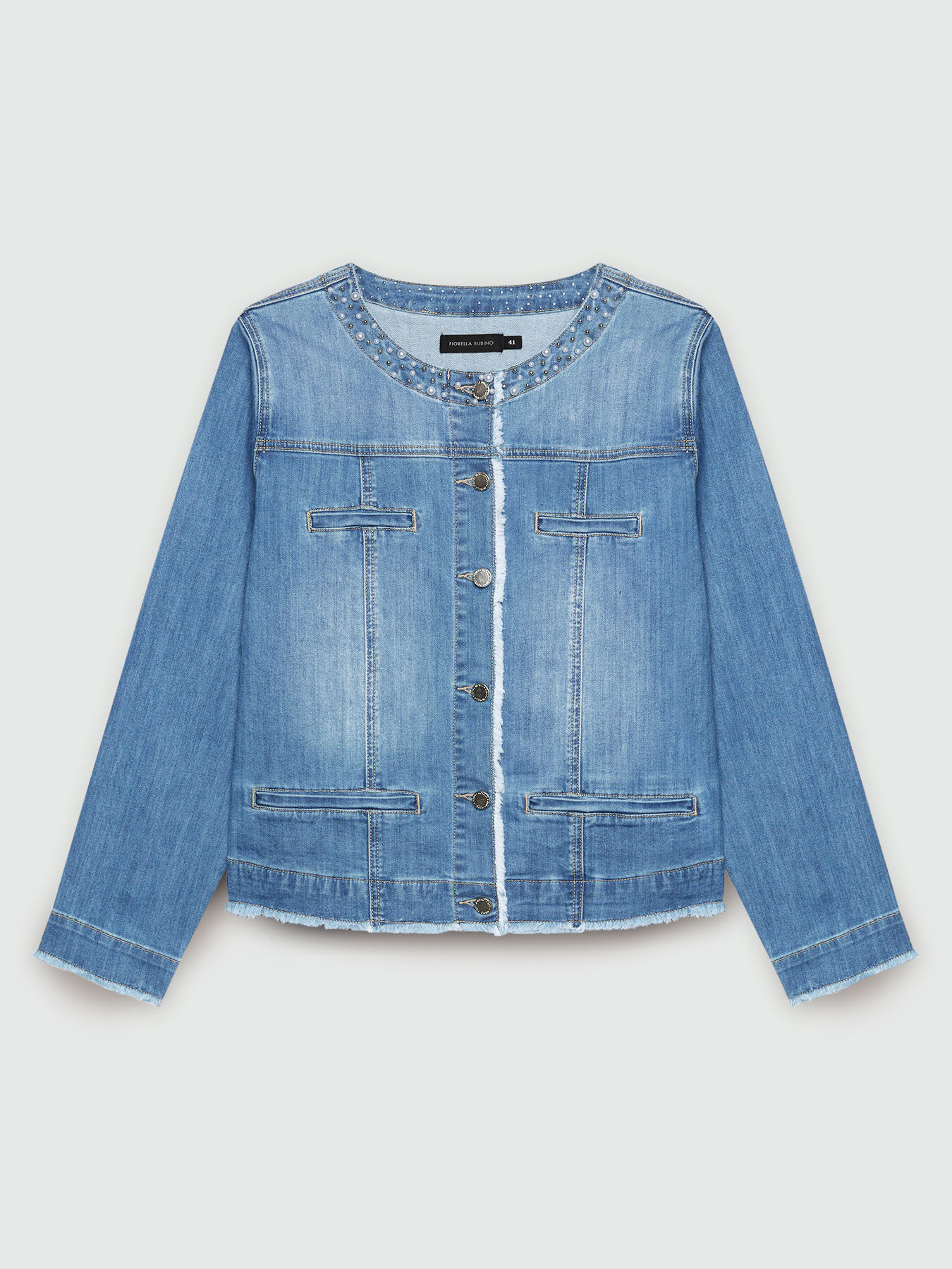 Giubbotto in denim con ricamo in perle image number 5