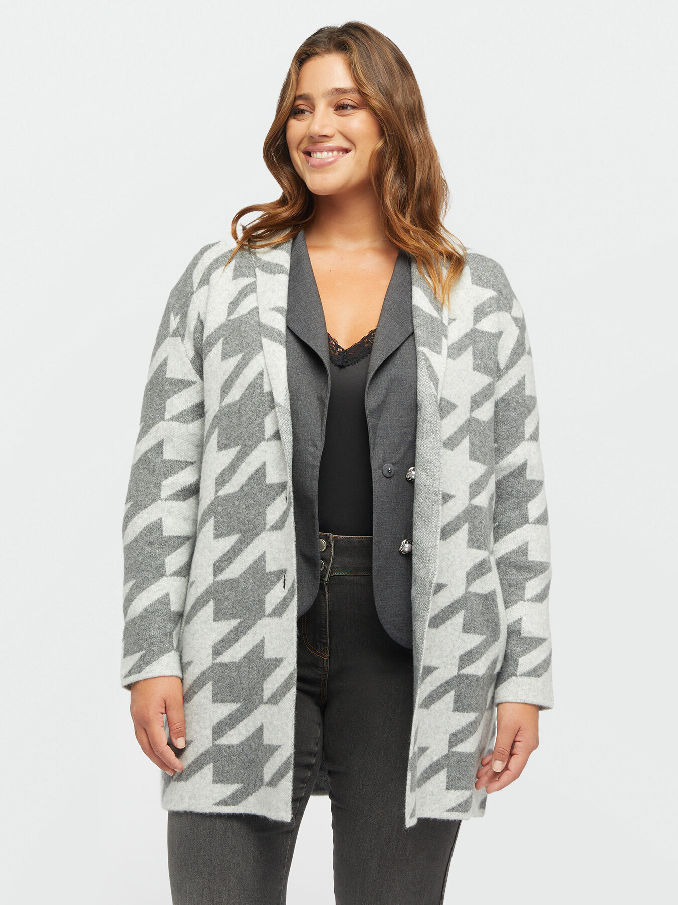 Oversized cardigan with Houndstooth pattern image number 0