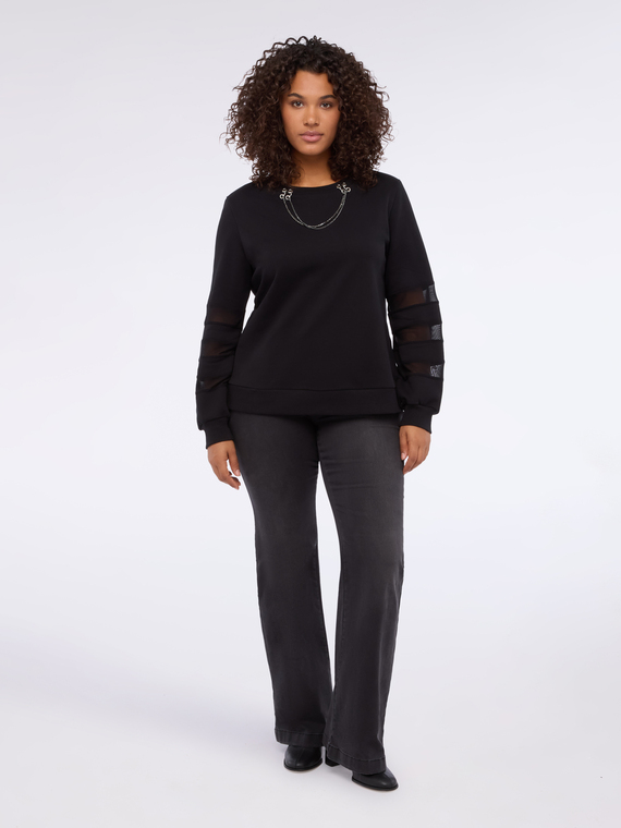 Sweat-shirt avec d&eacute;tail cha&icirc;ne d&eacute;corative et inserts ajour&eacute;s