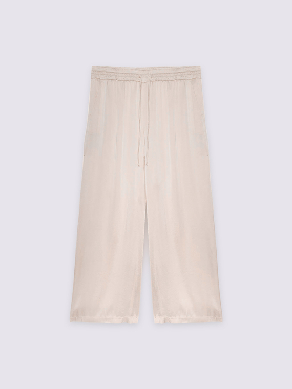 Pantaloni wide leg in raso stretch