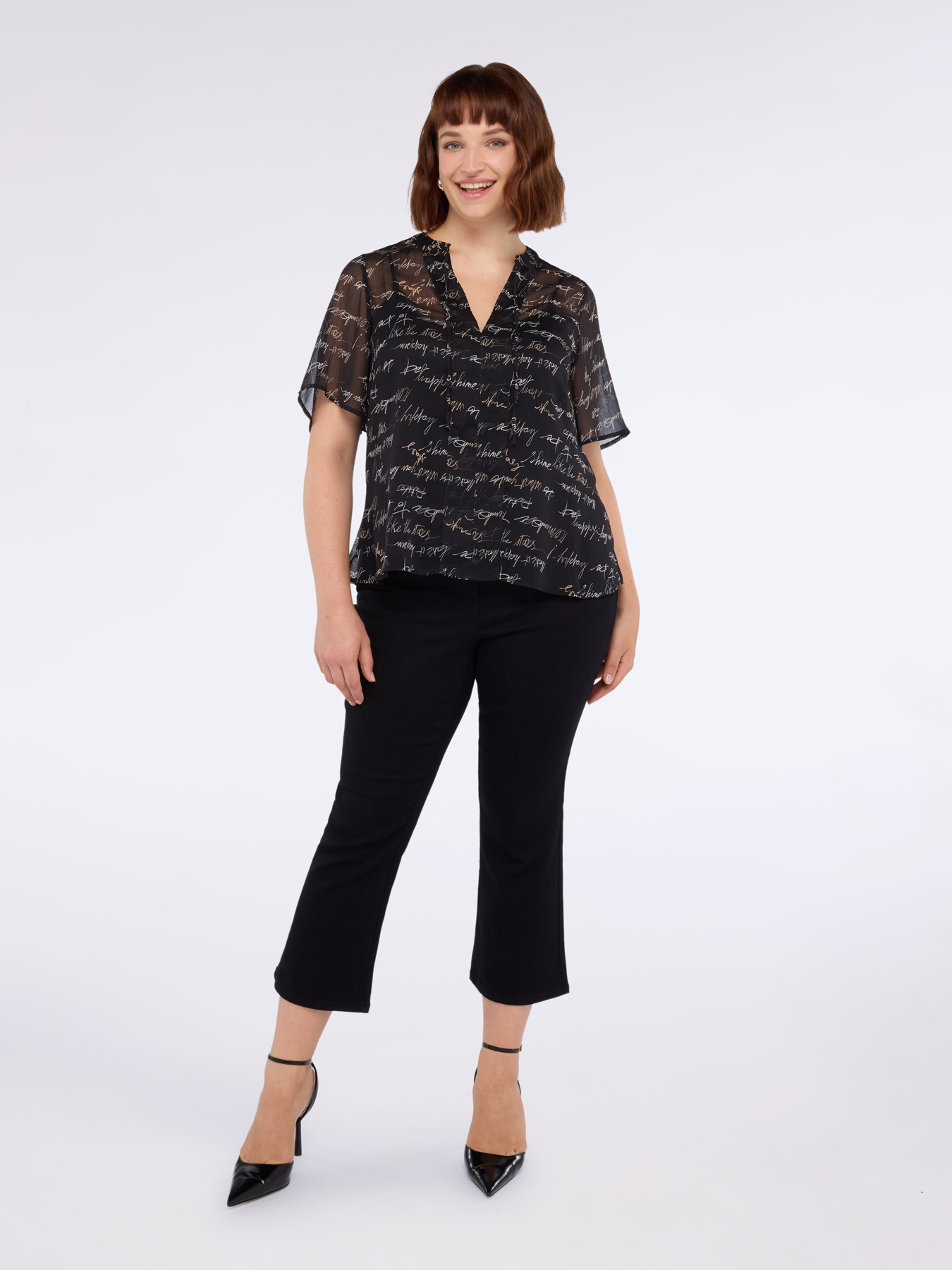 Blusa stampa lettering in creponne image number 3