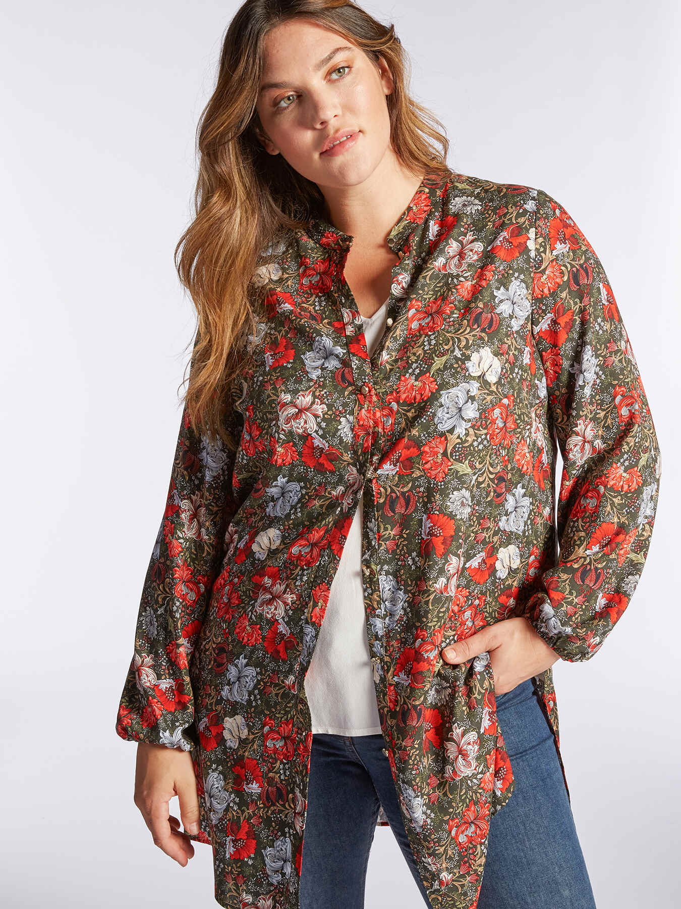 Camisa larga floral de viscosa image number 0
