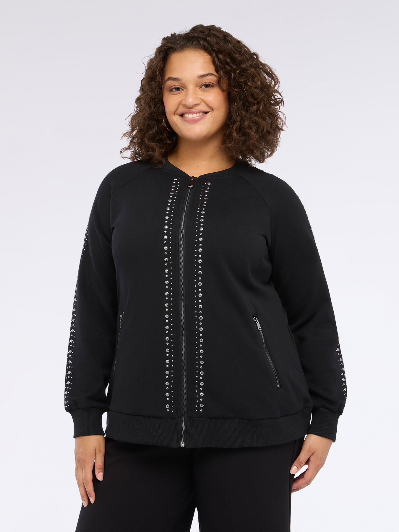 Studded sweatshirt with zipper image number 2