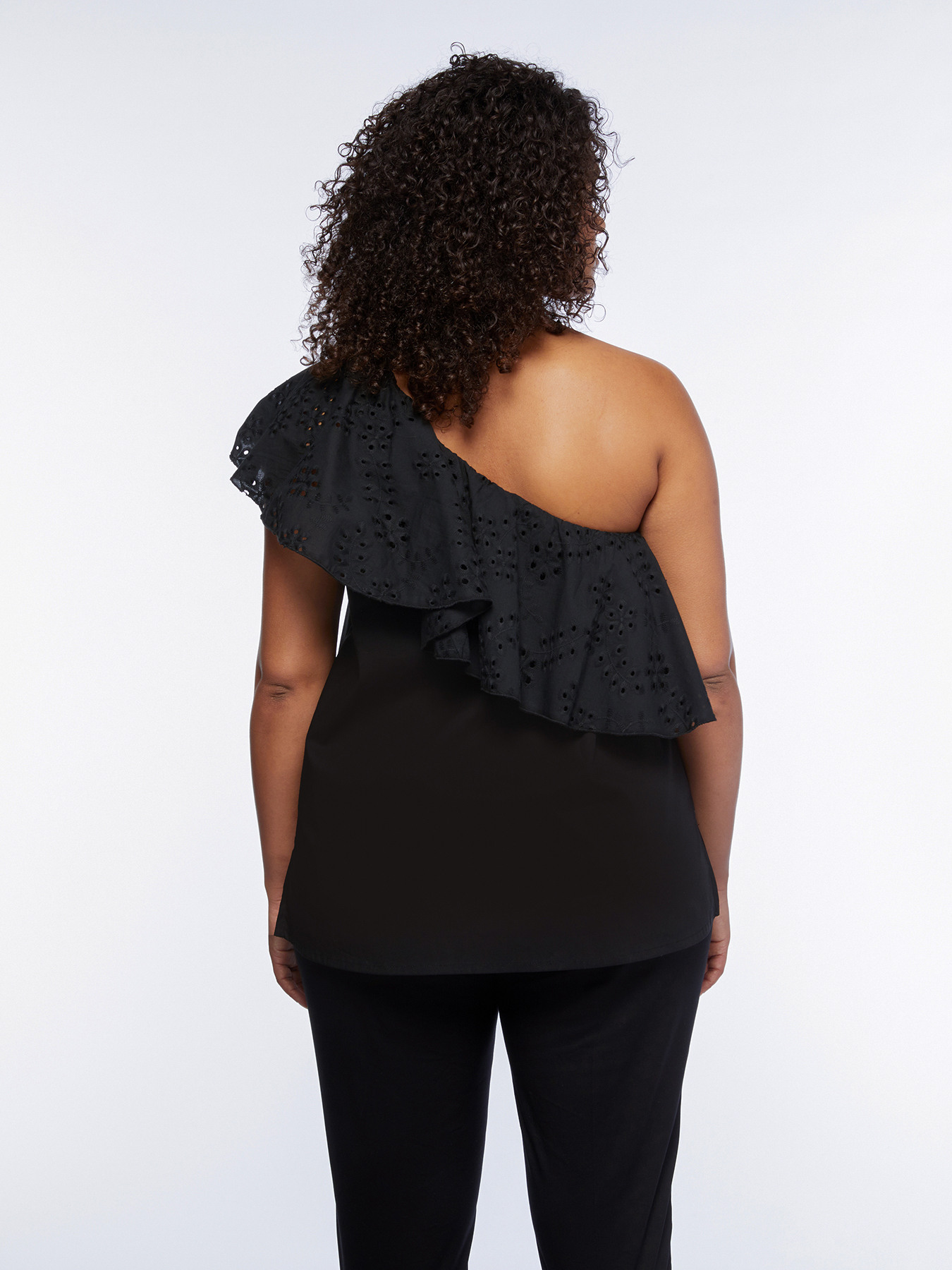 Top monospalla con balza in sangallo image number 1