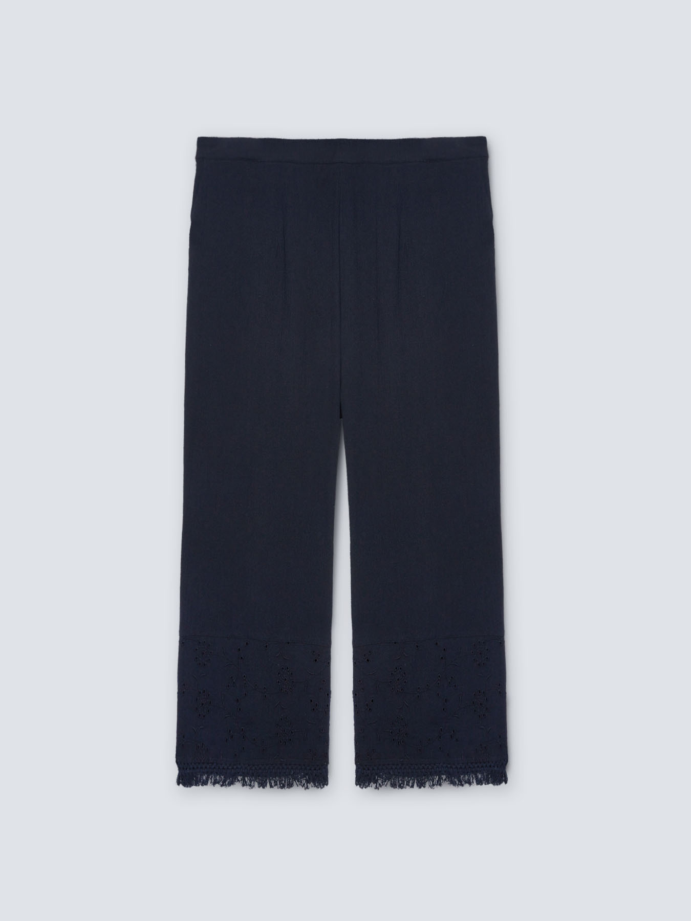 Pantaloni cropped con bordi in sangallo image number 4
