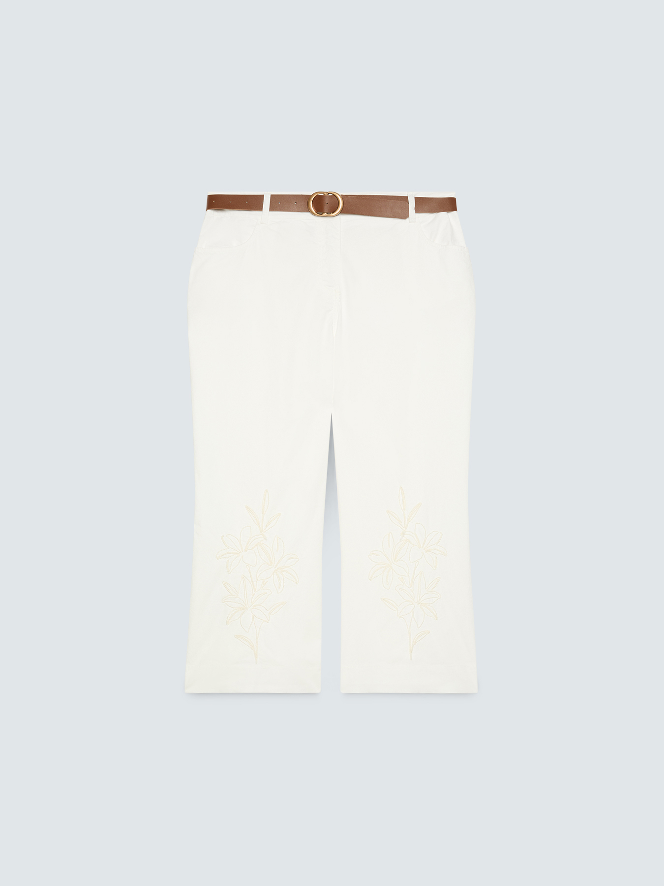 Cropped trousers with embroidery and belt image number 4