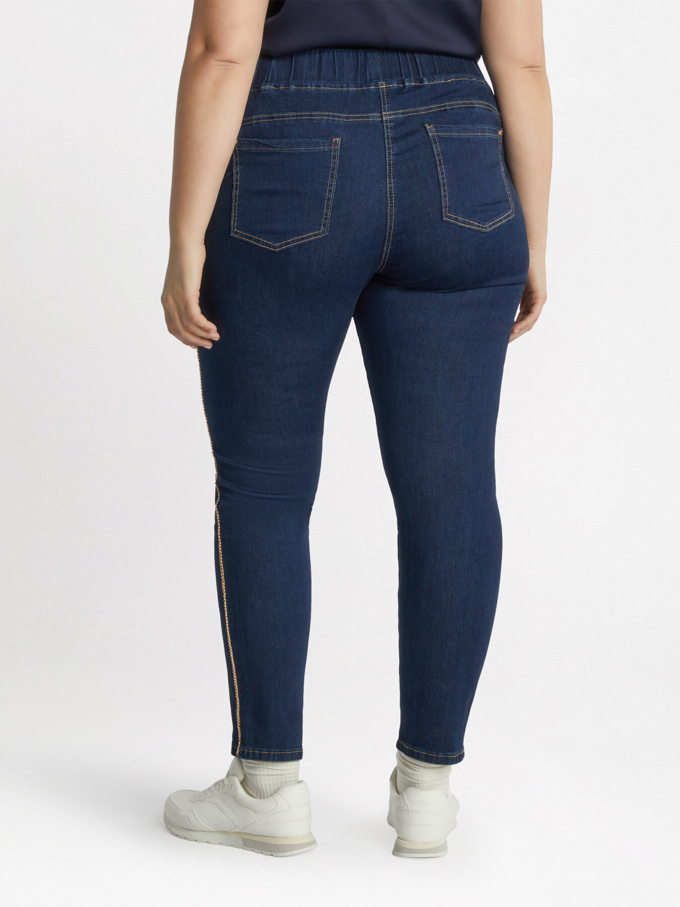Dark blue washed jeggings with gold profiles image number 1