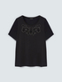 Bi-material t-shirt with floral embroidery image number 1