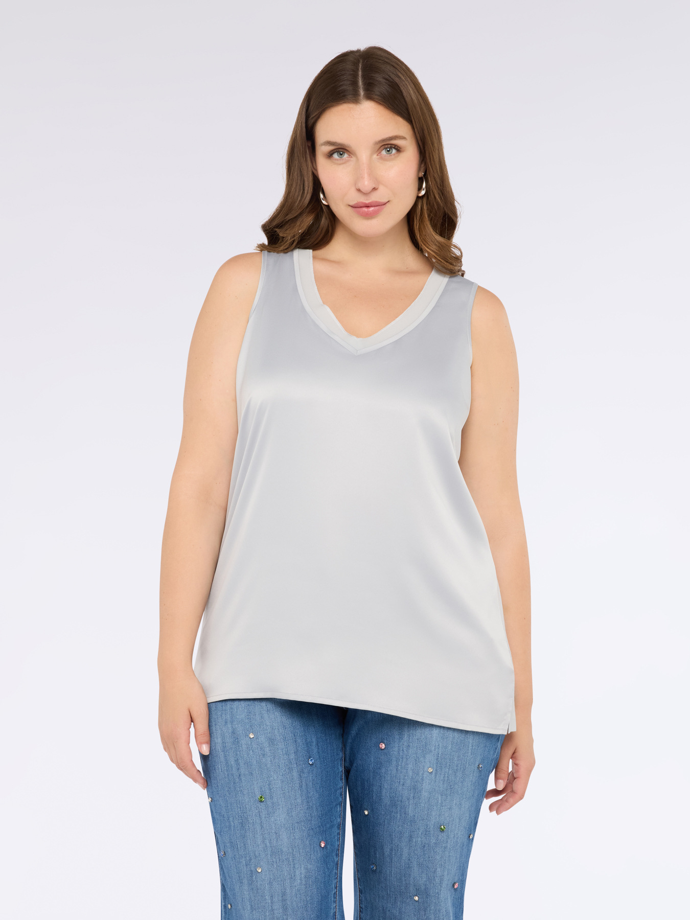 Two-material top with V-neck image number 0