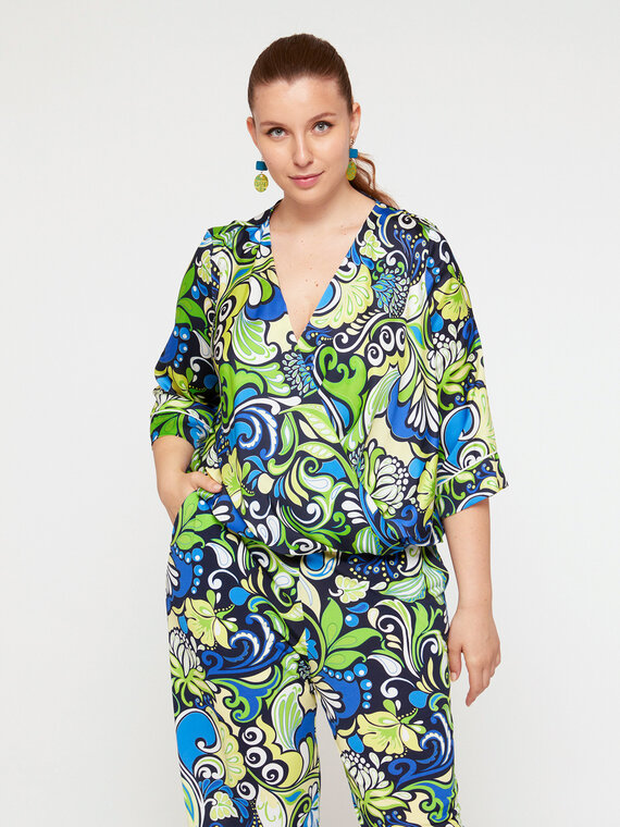 Fiorella Rubino Blusa in raso dalla stampa Sixties con incrocio davanti Donna