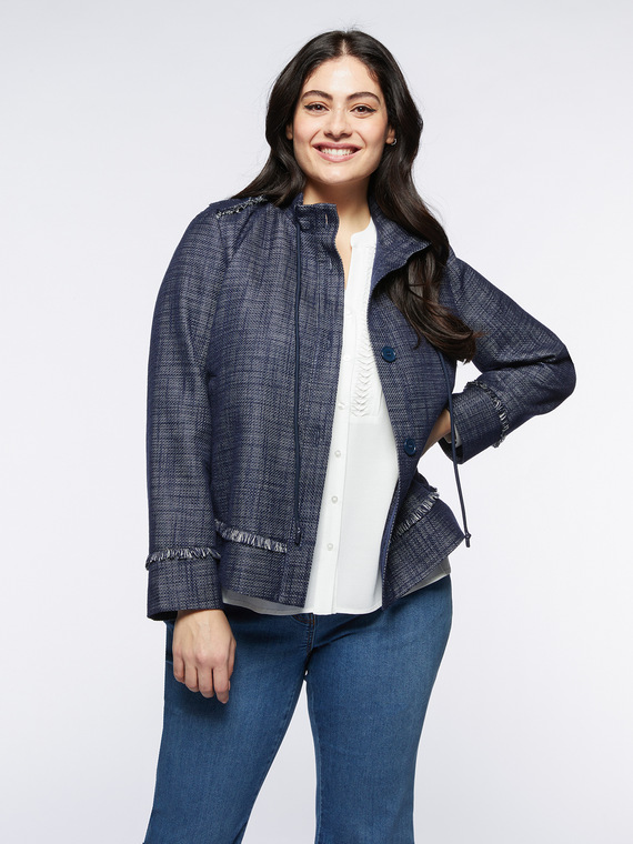 Fiorella Rubino - Giacca in tinto filo con frange Donna, Blu Taglia: 43 (52 IT)