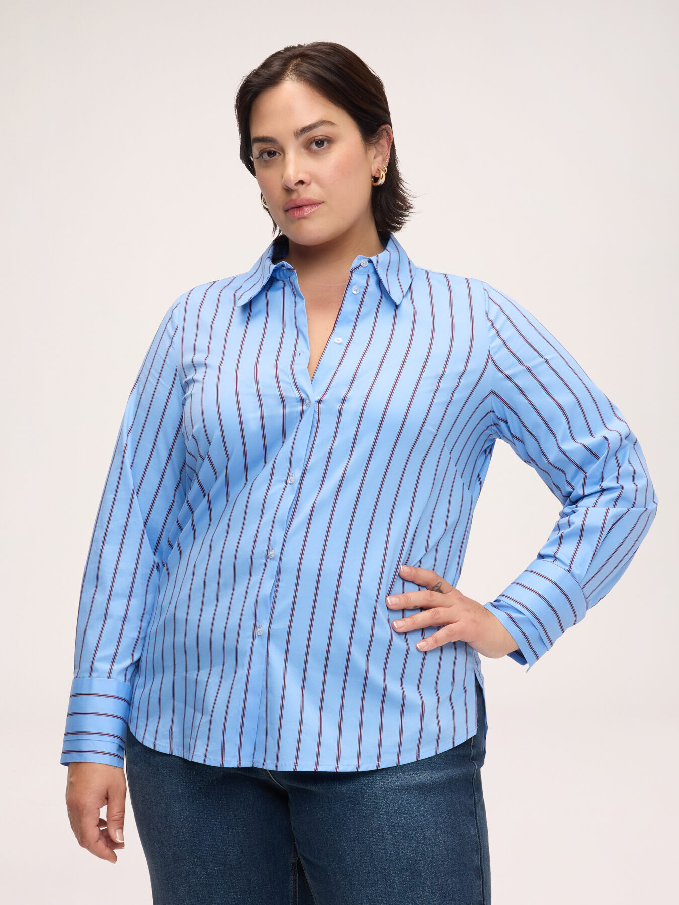 Striped shirt in stretch cotton image number 0