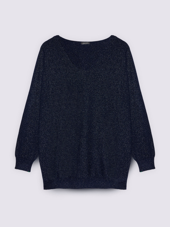 V-neck sweater in laminated fabric