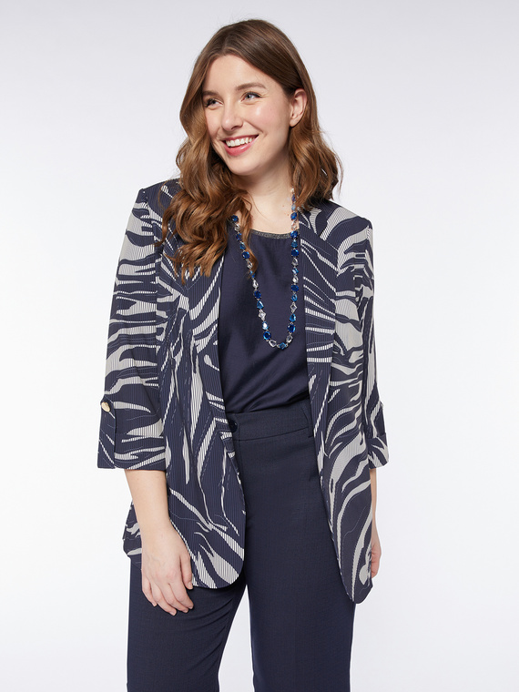 Fiorella Rubino - Blazer elegante stampato Donna, Blu Taglia: 39 (48 IT)