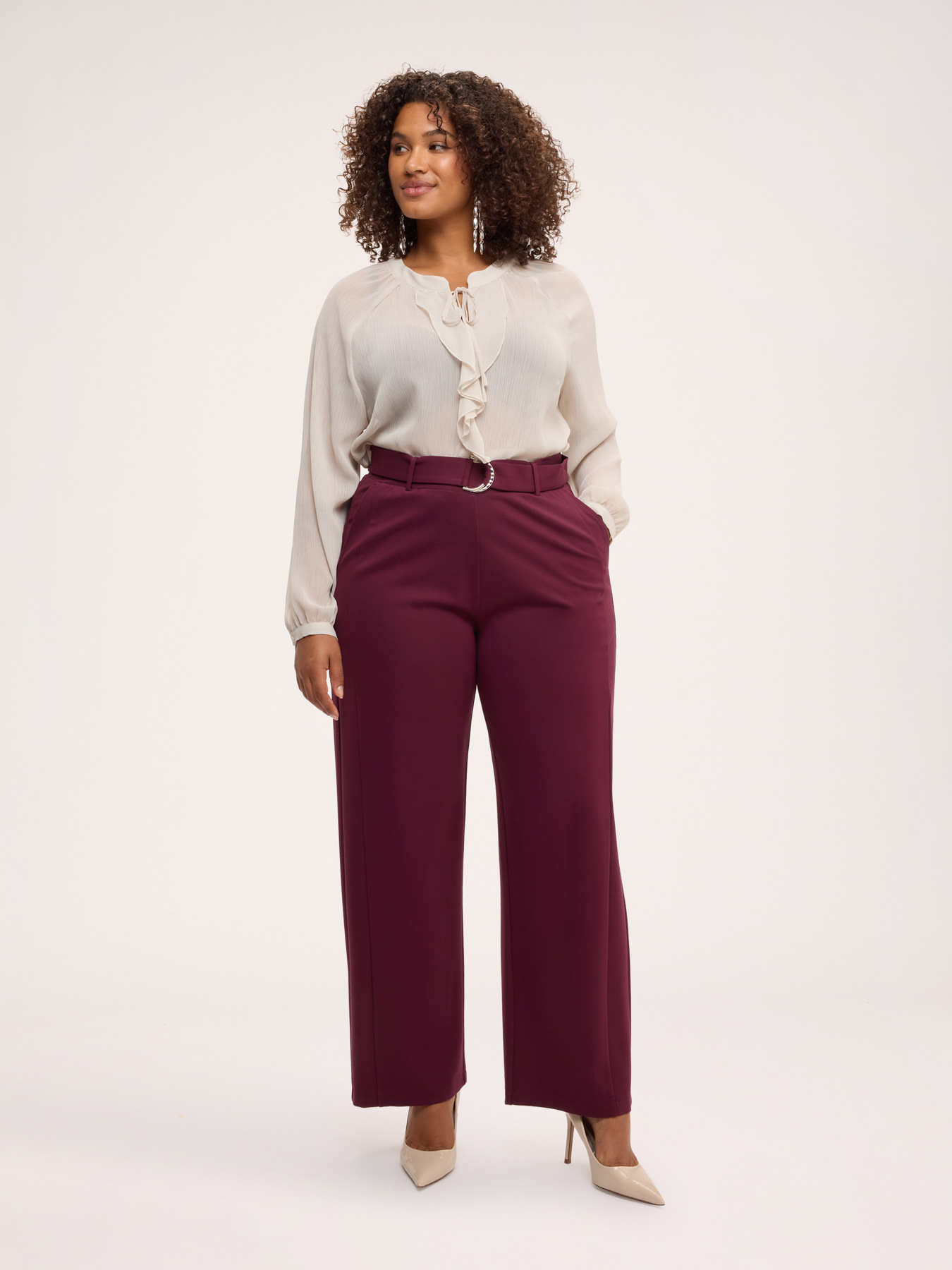 Wide Leg Trousers with Ring Belt image number 2