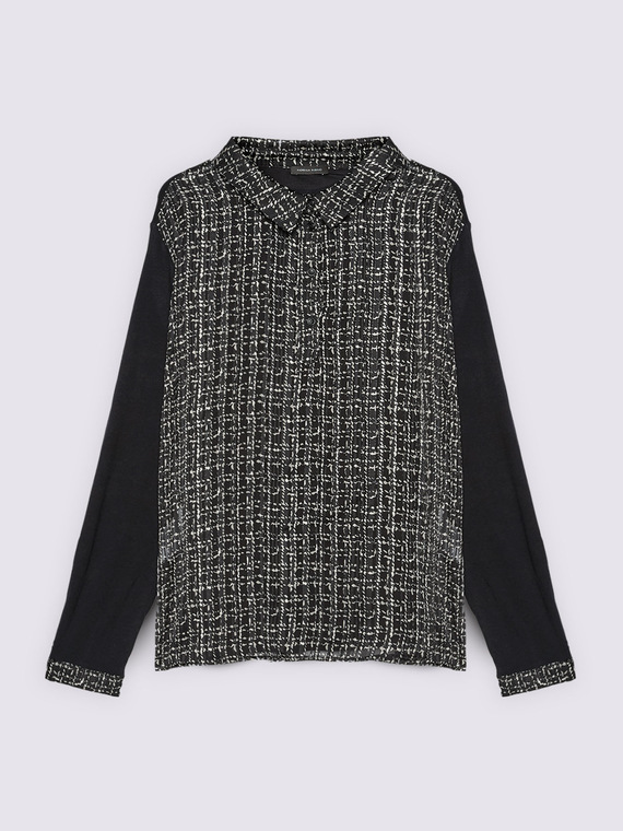 Two-material T-shirt with print