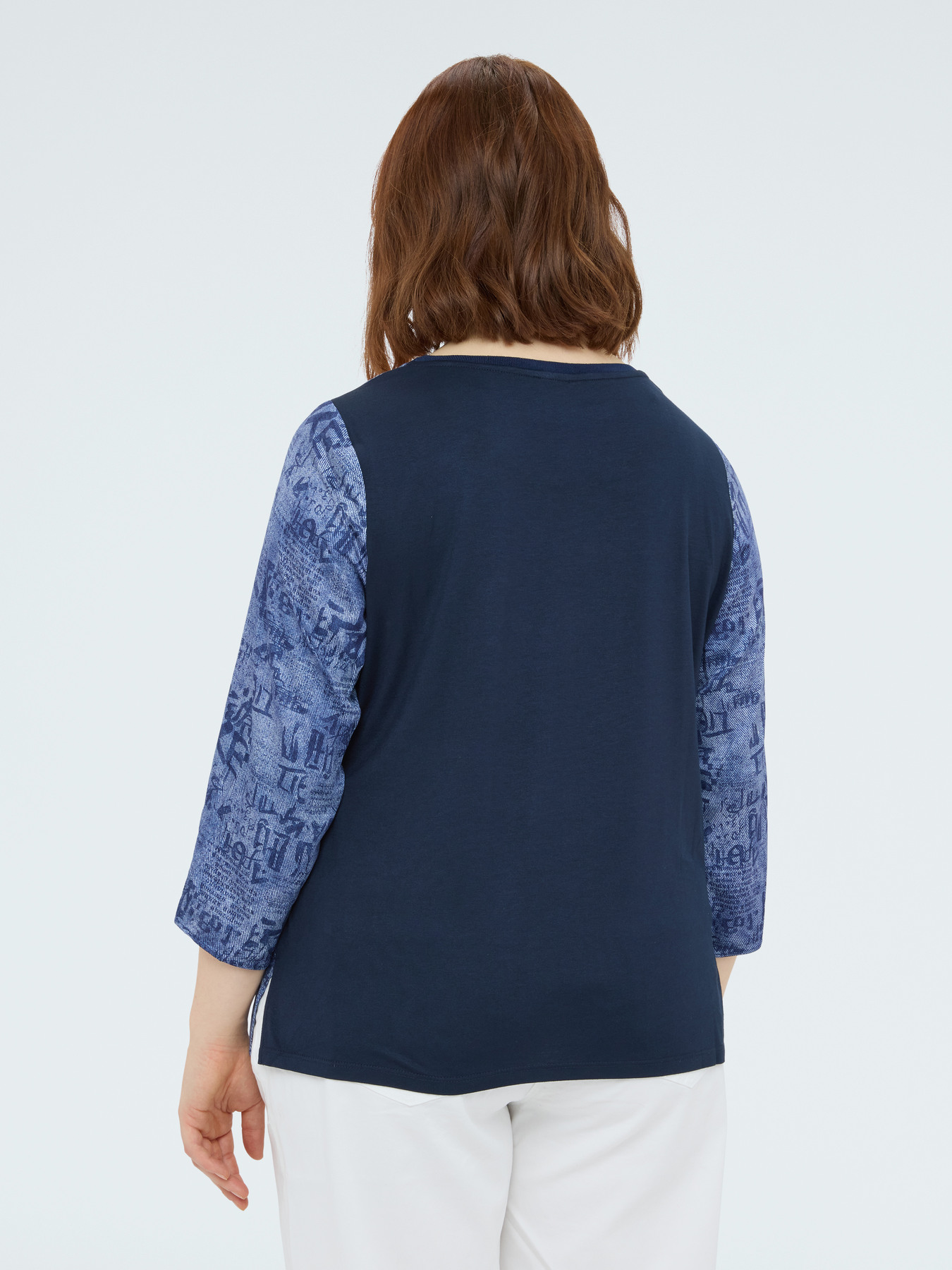 Blusa bimaterico&igrave;a con stampa lerrering image number 1