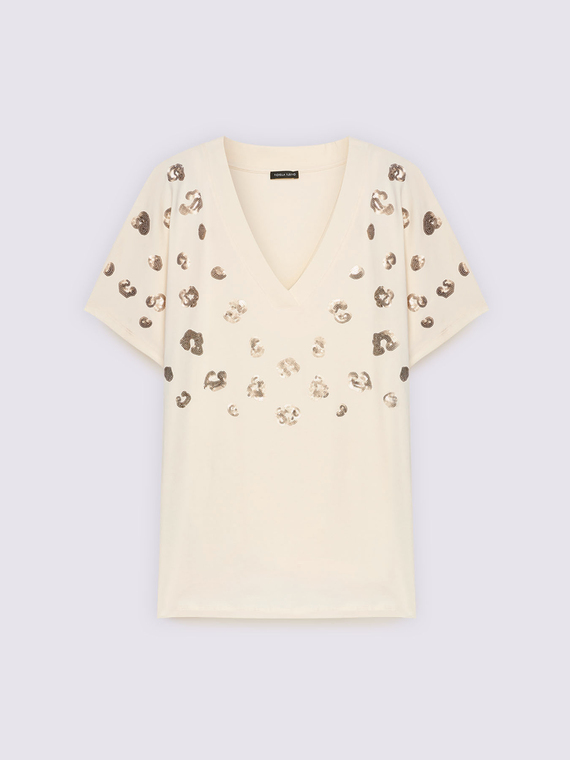 T-shirt in jersey di cotone con paillettes animalier - vista alternativa | Fiorella Rubino