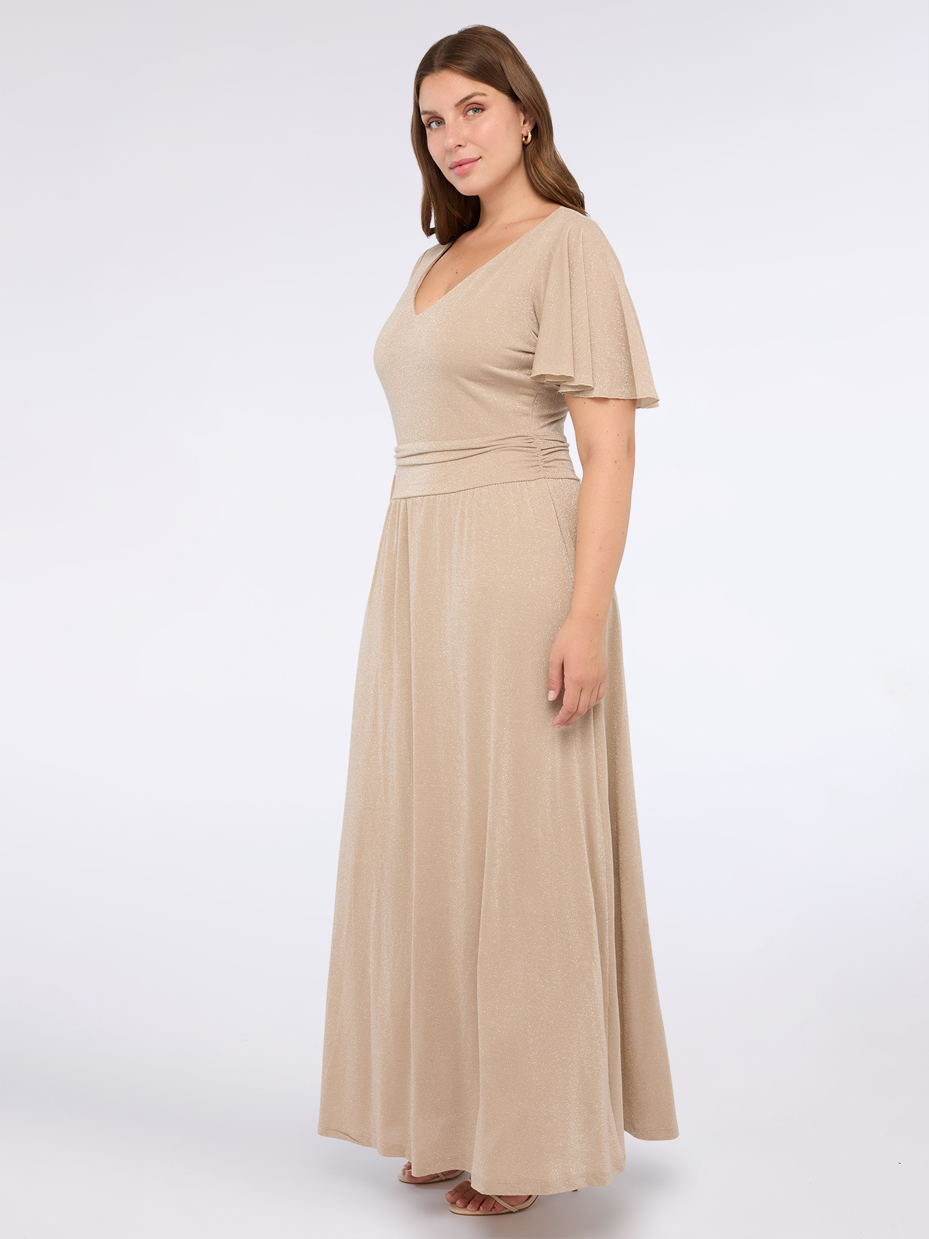 Vestito in jersey lurex lungo con scollo a V image number 3