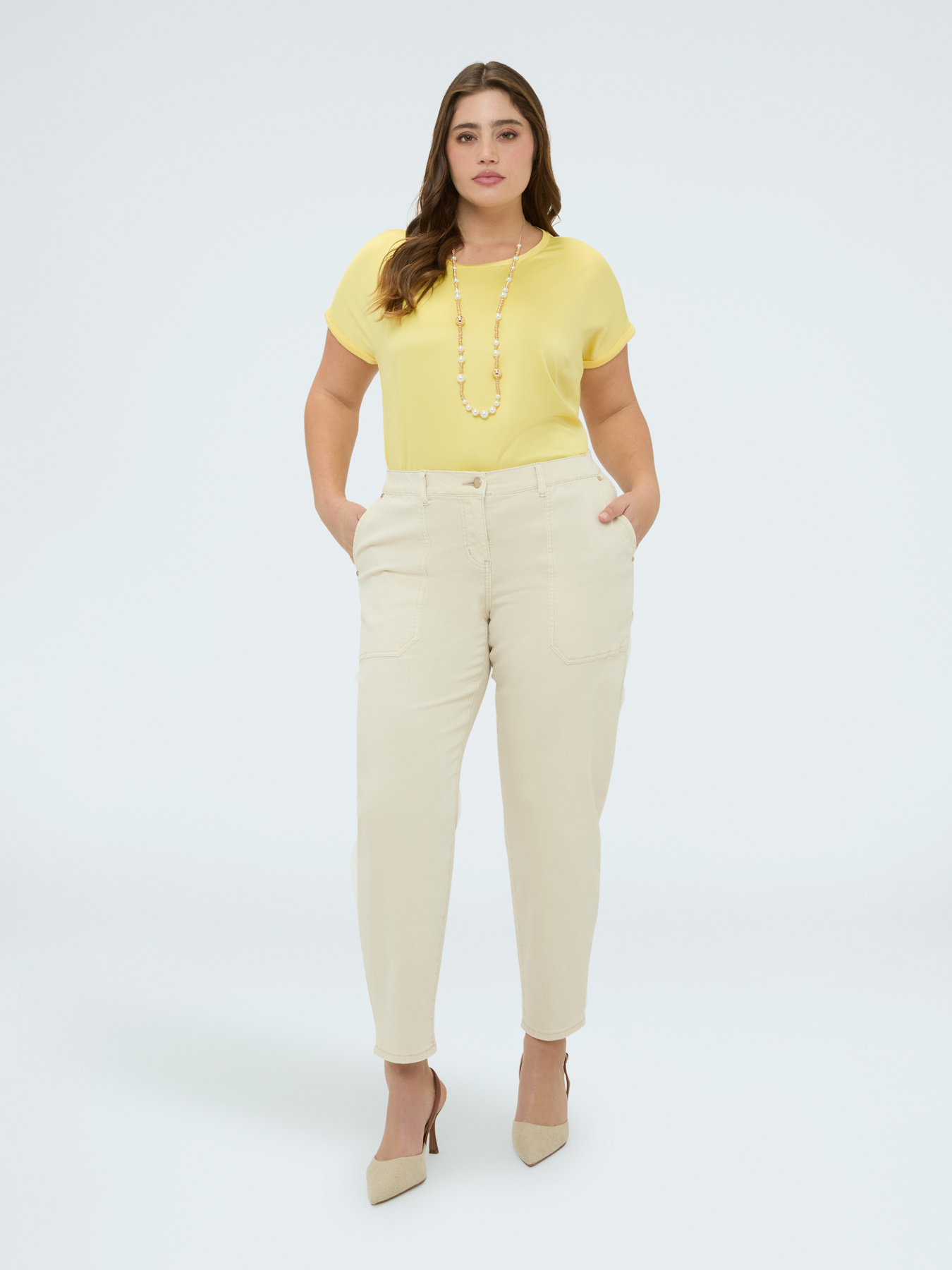 Bi-material t-shirt with round neckline image number 2